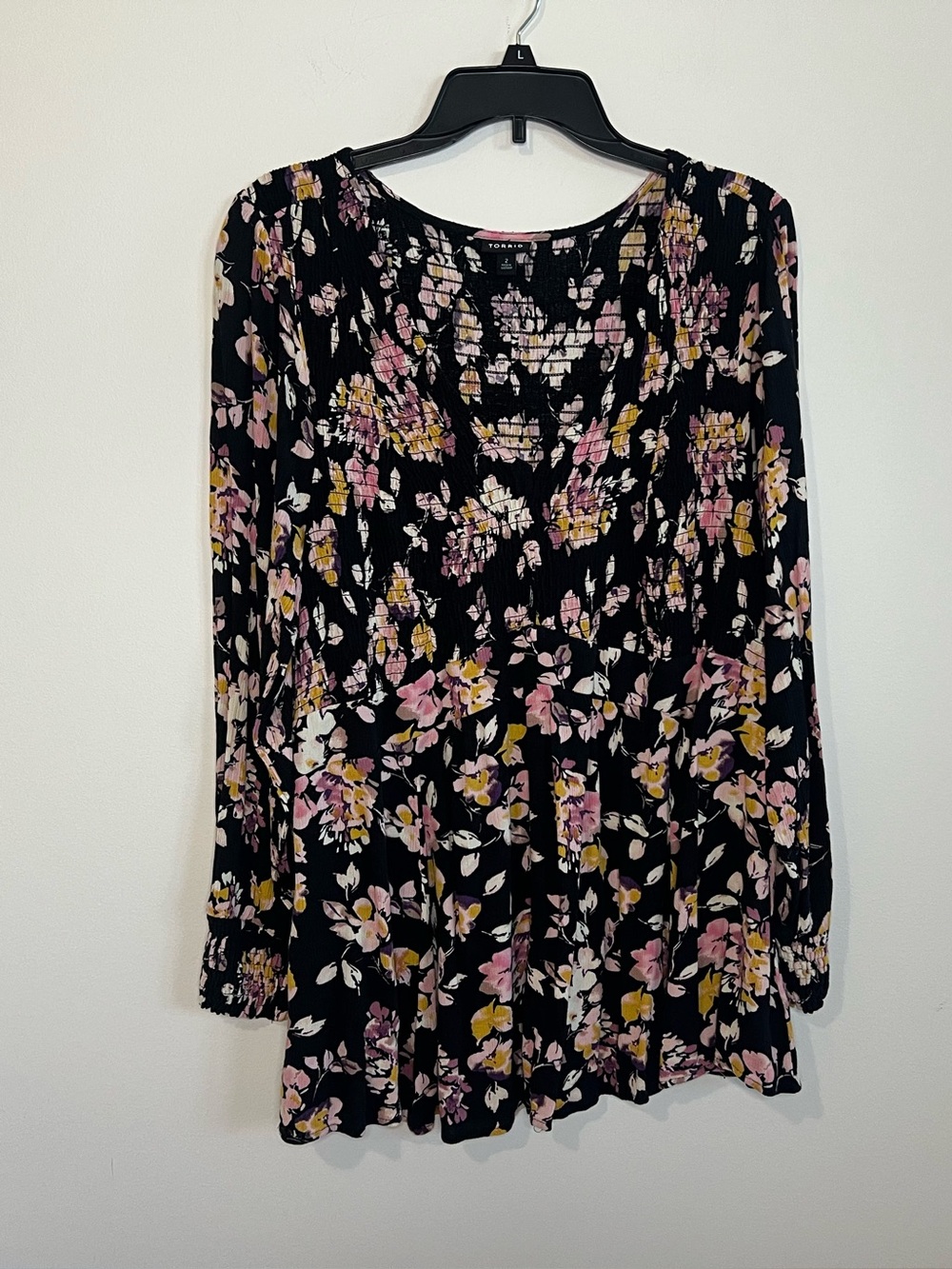 torrid Black Floral Long-Sleeve Tunic with Pink & Yellow Blossoms